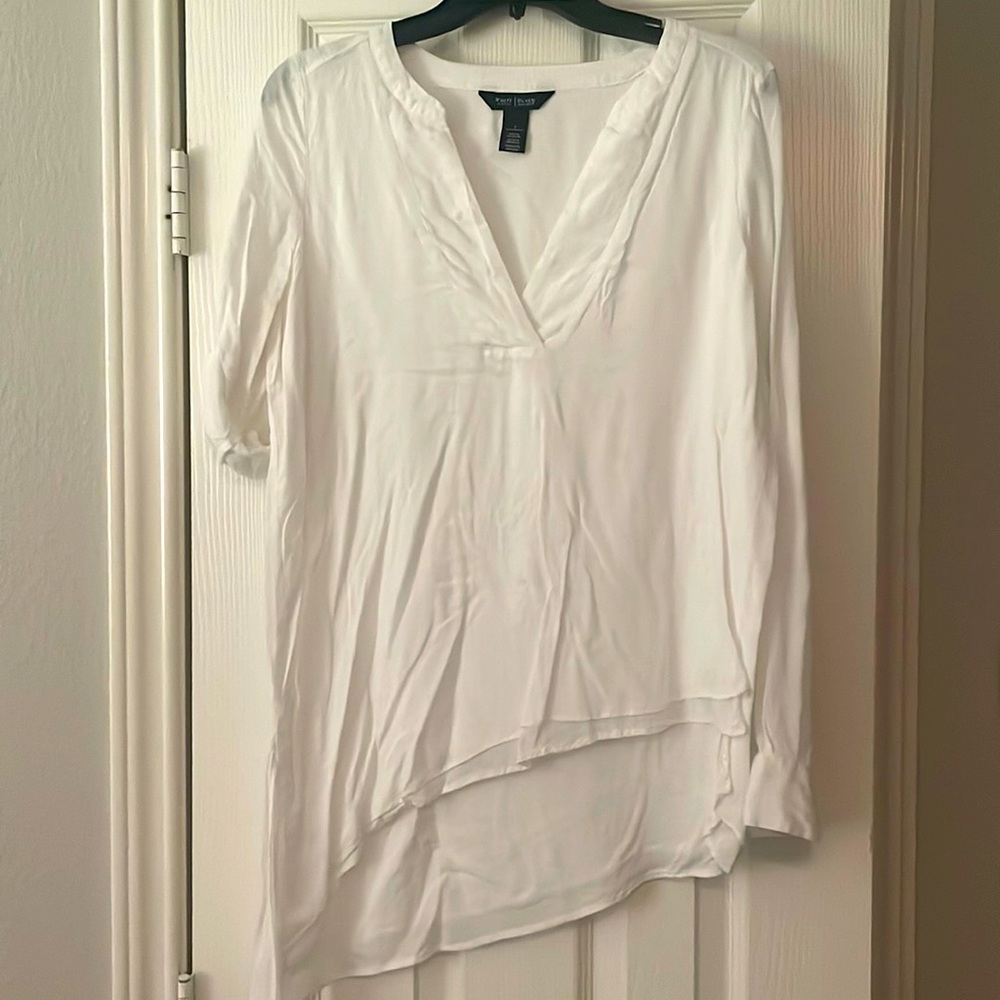 Women White V-neck Long sleeve/quarter sleeve Rayon Tunic